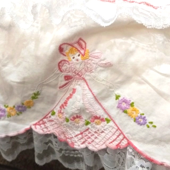 Hand Made Cloth Doll W/ Lace Dress With Embroidered Detail - Picture 5 of 9